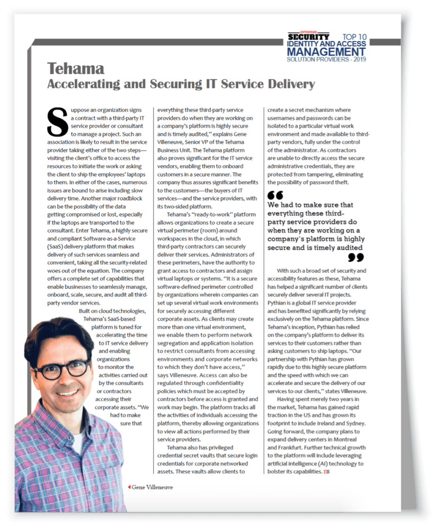 Tehama Accelerating and Securing IT Service Delivery Article cover