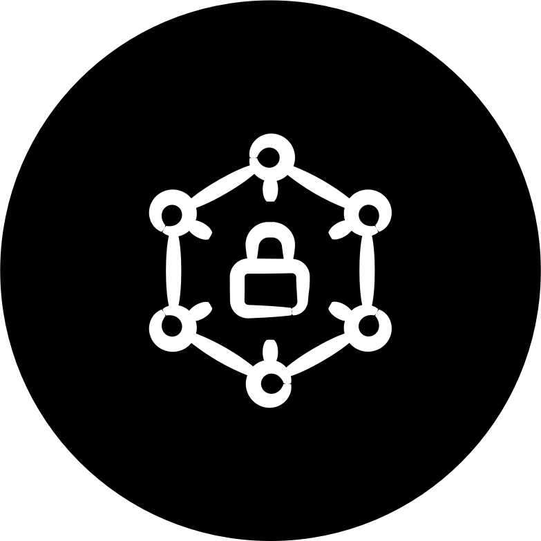 Icon of a lock with connected dots around it