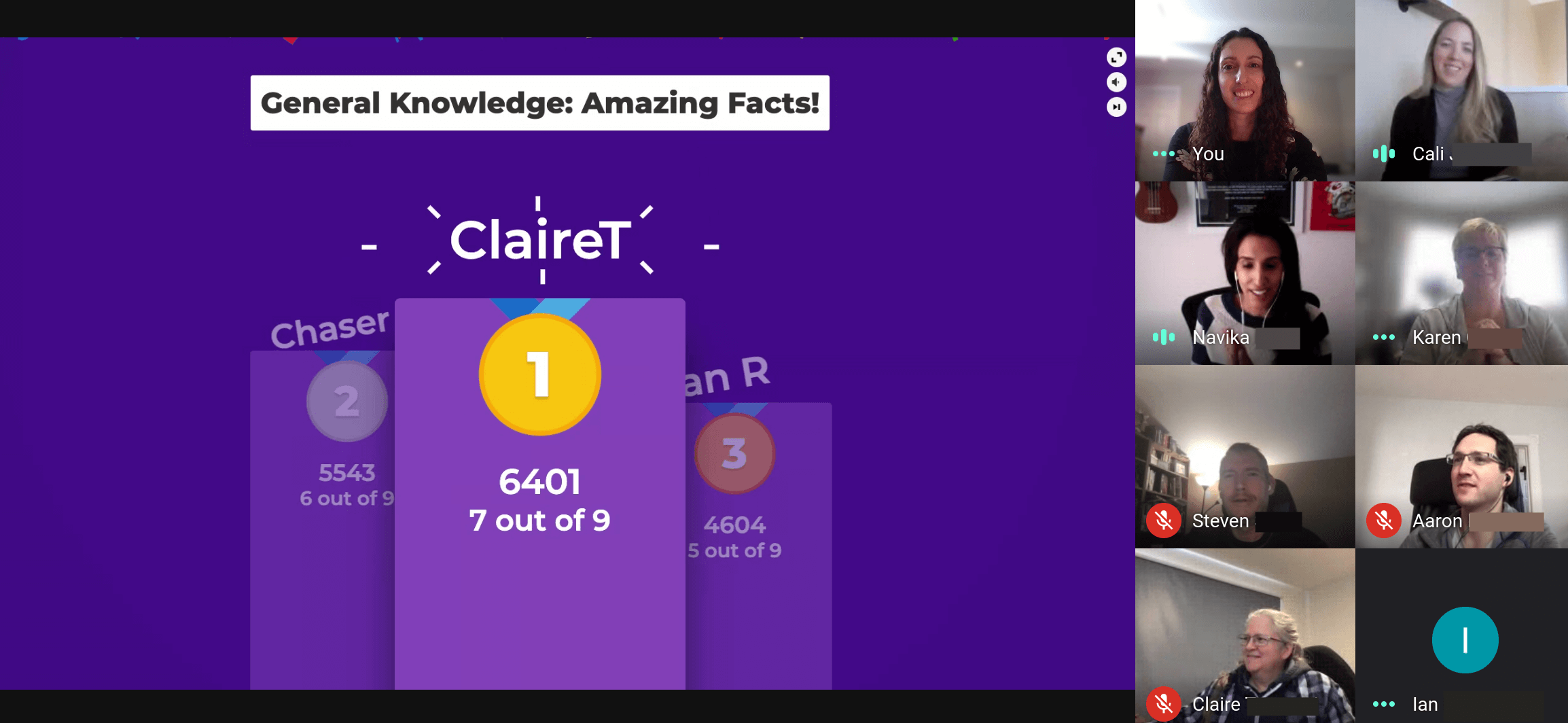 Screenshot of Tehama Team playing Kahoot over video call