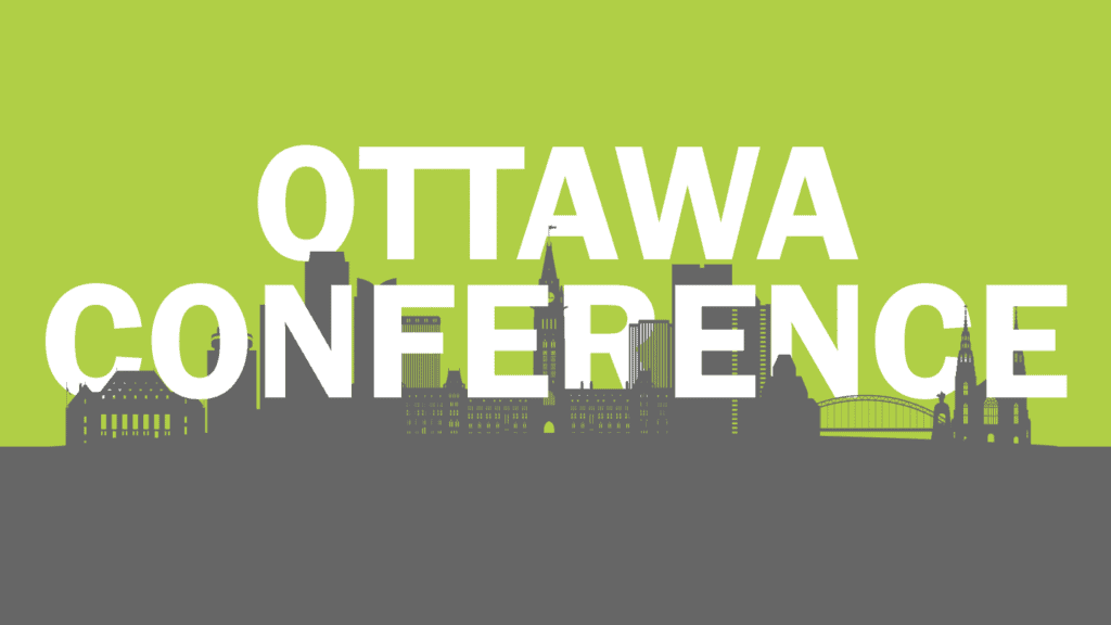 "Ottawa Conference" on cityscape with green background
